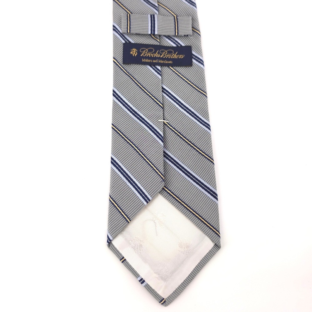 Brooks Brothers Makers and Merchants Mens Tie Silk Grey Navy Gold Repp Stripe - Picture 5 of 7
